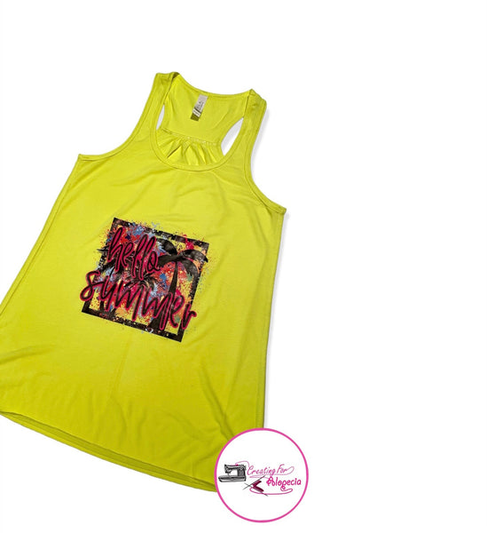 “Hello summer” Screen Print Tank Neon Yellow